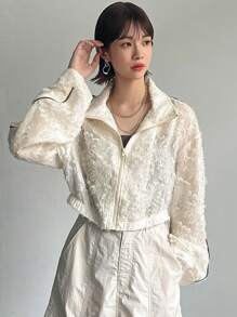 FRIFUL Ladies' Zip-Up Simple Daily Long Sleeve Jacket - Apricot - View 4