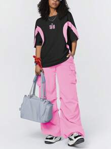 Coolane Women's Sportswear Colorblock Number Printed Jersey T-Shirt - Pink - View 3