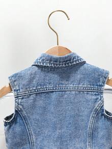 Mittelblauer Denim Weste Jacke mit niedlicher Stickerei und Strass Verzierung für Baby Mädchen - Mittele Waschung - Übersicht 5