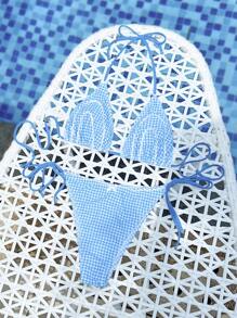 Swim Mod Women's Summer Beach Gingham Halter Neck Tie  Bikini Set, Random Print - Blue and White - View 7