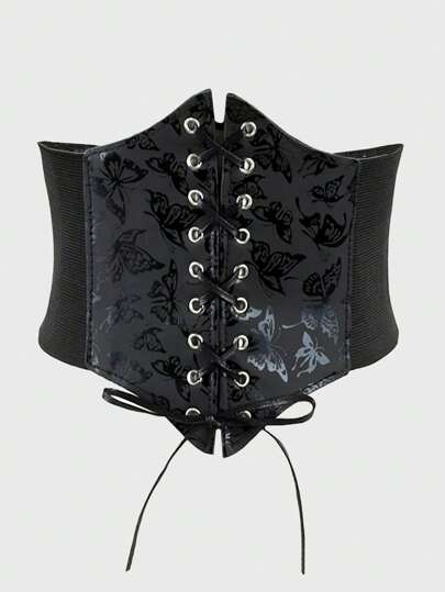 ROMWE Goth Cinturón de cintura cruzado con impresión polarizada oscura de mariposa