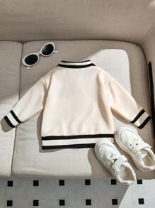 SHEIN Playful Pals 男婴半拉链街头风格学院风刺绣字母 Polo 衫，初秋