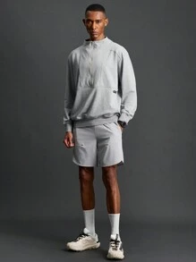 Coreblaze Boyfriend Style Men Half Zip Sports Long Sleeve Sweatshirt For Dailywear Boyfriend Style Men Sweatshirt - Light Grey - View 3