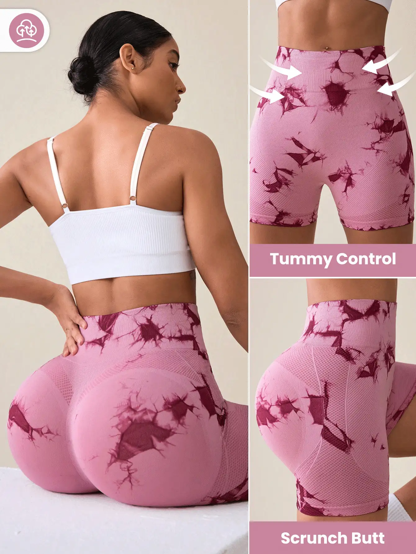 SHEIN Core Rhythm Tie-Dye Printed High Waist Compression Leggings, Sports Shorts For Chinese New YearWomen Sweat Short, Gym Short, Biker Short - Red - View 3