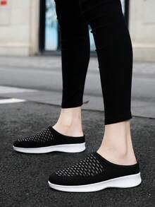 Zapatillas tipo mule para mujer, cómodas, transpirables y ligeras, con plataforma, zapatos casuales de malla para caminar - Negro - Ver 6