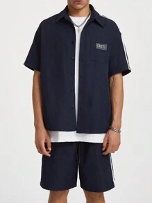 Manfinity VCAY Men's Loose Solid Woven Shirt Suit, Suitable For Summer - Royal Blue - View 3