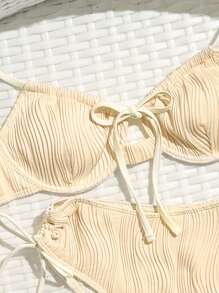 SHEIN Swim 女士纯色简约比基尼套装带独立蝴蝶结装饰夏季海滩 - 白色 - 查看 8