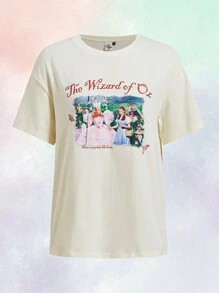 The Wizard of Oz X SHEIN Women's Casual Loose T-Shirt With Character And Letter Print, Drop Shoulder, Summer - Apricot - View 1