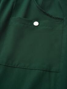 SHEIN TaskFit Plus Size Solid Color V-Neck Short-Sleeved Top With Pocket And Drawstring Long Pants, Summer  Uniform Scrub Set - Dark Green - View 9