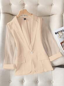 Chiquease Spring Summer Casual Patchwork Sleeves Suit Jacket - Apricot - View 3