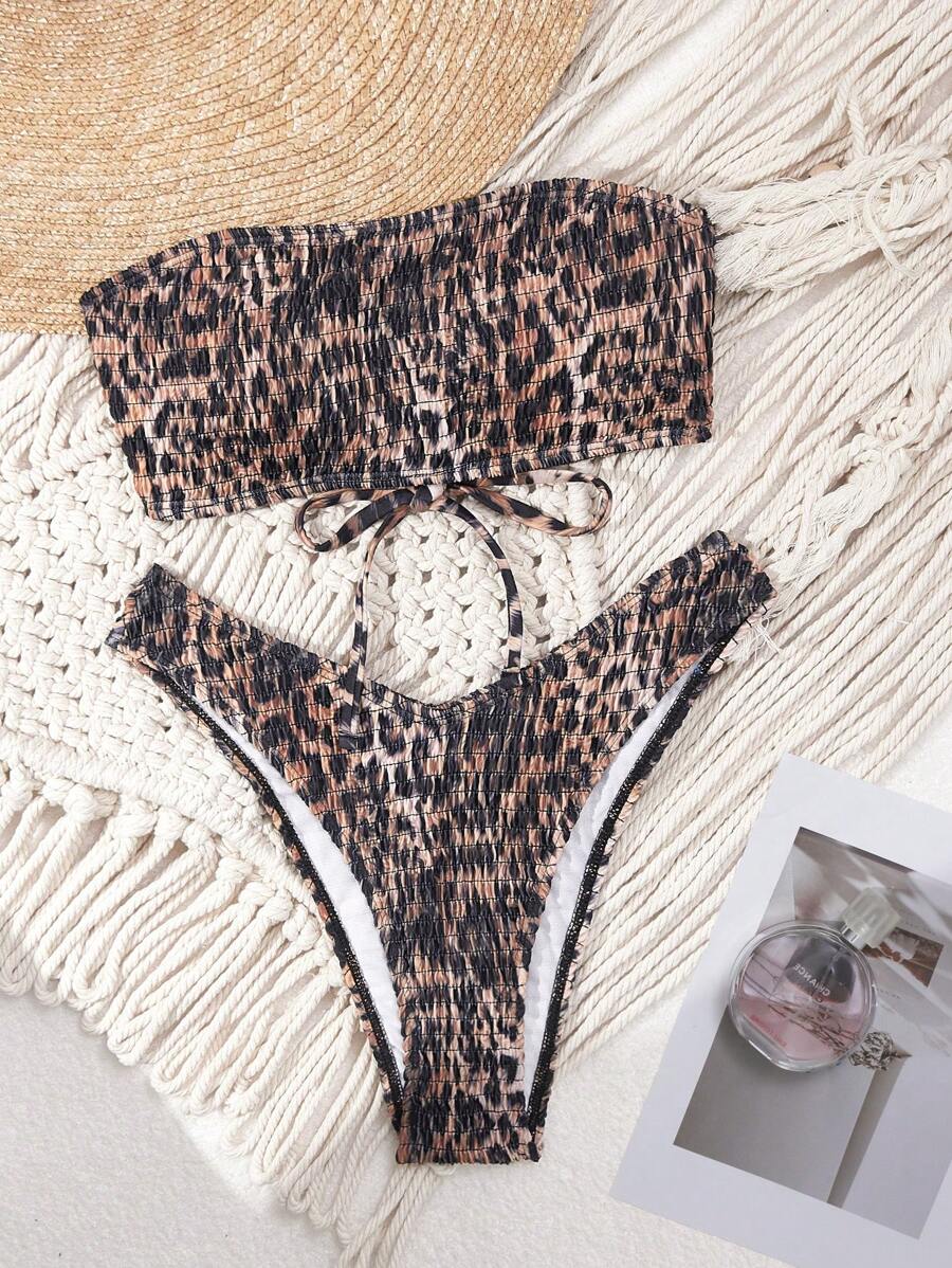 SHEIN Swim Women's Summer Beach Animal Print Halter Bikini Set, Random Print - Multicolor - View 1