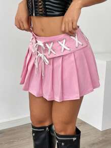 SHEIN Unity Women's Eyelet Pleats Short Y2K Skirt - Pink - View 3