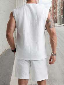Manfinity Homme Ensemble Débardeur Et Short Sans Manches unicolore Simple Pour Hommes - Blanc - Voir 2