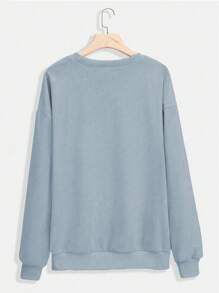 INAWLY Plus Size Women's Solid Color Round Neck Drop Shoulder Long Sleeve Sweatshirt Pullover Fall - Dusty Blue - View 2