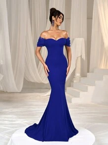 Faeriesty Off Shoulder Side Draped Wedding Dress Elegant Bridal Dress,Bride