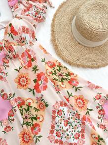 Soleia Đầm tay phồng in hoa đầy màu sắc phong cách đồng quê lãng mạn dành cho nữ, tiệc trà, trang trí bằng hoa 3D, hở lưng, chiều dài nhỏ, hoàn hảo cho kỳ nghỉ và hẹn hò - Nhiều màu - Xem 3