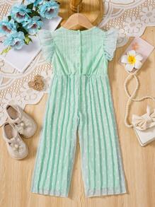Baby Girls'  Elegant Lace Jumpsuit, Suitable For Outings In Spring And Summer