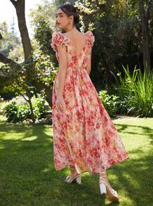 Enchnt Spring/Summer Romantic Women Elegant Split Printed Dress ,Sweet&Elegant For Valentine Day&Holiday &Sweet Date Night&Daily&Vacation&Garden Parties - Pink - View 11