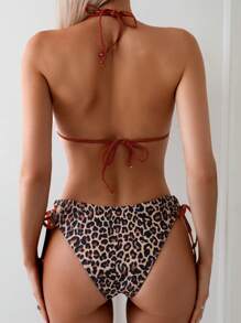 Women's 2-Piece Bikini Set With Leopard Print, Halter Tie Front Sexy Two-Piece Swimwear, Random Print Pattern, Beach Summer