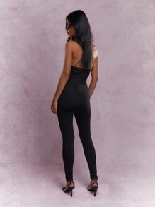 MISSGUIDED 深V領口露背圓領無袖緊身連體褲 - 黑色 - 查看 2