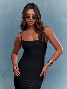 MISSGUIDED Vestido ajustado largo con camiseta sin mangas con etiqueta con logo - Negro - Ver 3