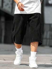 Manfinity Homme Men's Summer Casual Solid Color Denim Shorts - Black - View 4