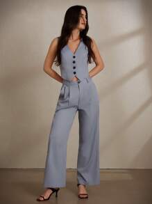 Aveloria Modichic 3pcs Lady's Summer Commuting Style Solid Color Suit Set For Work, Including Jacket, Vest And Pants - Grey - View 3