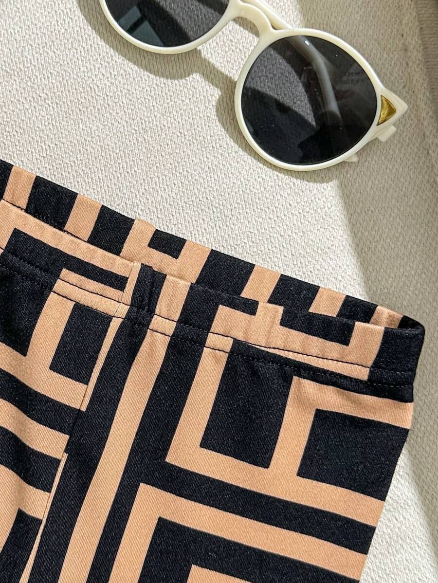 SHEIN Baby Girl Summer Cute Knitted Alphabet Pattern Short Sleeve Top