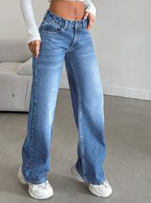 EURMUSE Casual Straight Leg Jeans - Light Wash - View 3