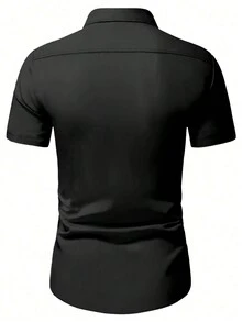 Manfinity Mode Men's Summer Solid Color Short Sleeve Casual Shirt, Fall - Black - View 2