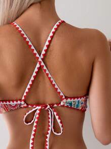 SHEIN Swim Ladies' Summer Beach Floral Bikini Set With Fringed Decoration, Random Print Two Pieces Bathing Suit - Multicolor - View 4