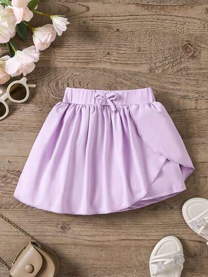 SHEIN Young Girls' Summer Casual Solid Color Asymmetrical Skort Summer Holiday