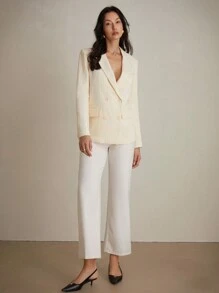 Aveloria Modichic Minimalist Texture Double-Breasted Commuter Blazer, Versatile Long Sleeve Suit Jacket - White - View 4