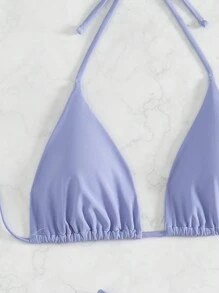 Swim Mod 3 Stücke/Set Damen Bikini in einfarbiger Halter Neck, für Strand im Sommer mit Unterwäsche und Shorts - Grauviolett - Übersicht 3