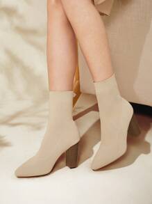 CUCCOO BASICS 簡約粗跟彈力靴 - 杏色 - 查看 1