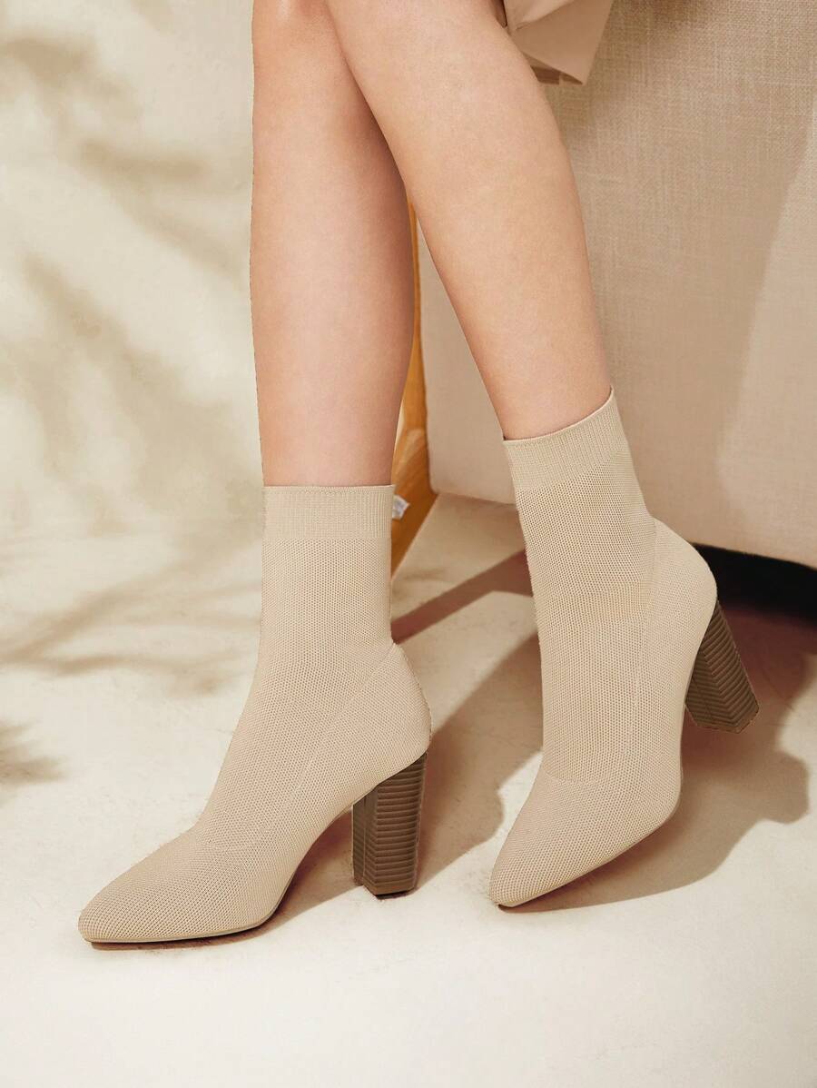 CUCCOO BASICS 簡約粗跟彈力靴 - 杏色 - 查看 1