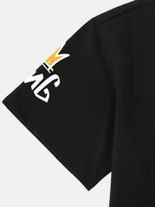 Claim Dot Loose Fit Men's Cartoon & Slogan Graphic Drop Shoulder T-Shirt - Black - View 4