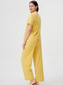 LUVLETTE Conjunto de pijama largo básico de mujer dama de honor de algodón suave y modal color amarillo jengibre. Juegos de salón para mujer con pantalones con bolsillos