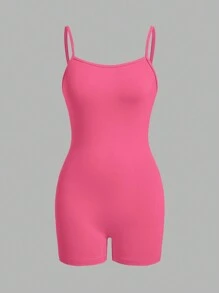 SHEIN Essnce Women's Summer Casual Solid Color Spaghetti Strap Skinny  Knitted Solid Color Cami Romper Set, 5pcs Airport Outfit Sport - Multicolor - View 11