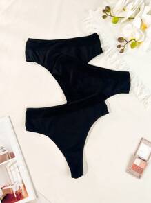 Quần lót tam giác cơ bản hàng ngày màu trơn cho nữ, gói 3 chiếc - màu đen - Xem 3