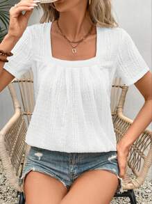 SHEIN LUNE Women's Casual White Jacquard T-Shirt - White - View 4