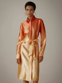 Aveloria Modichic Satin Lapel H-Line Ombre Long Sleeve Dress With Elegant Design - Multicolor - View 3