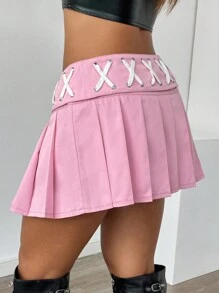 SHEIN Unity Women's Eyelet Pleats Short Y2K Skirt - Pink - View 2