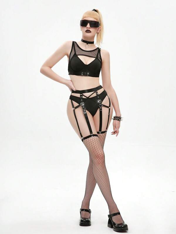 Conjunto de lingerie cortar fora liga com 1 par de meia