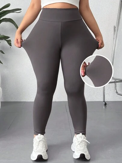 SHEIN EZwear 大尺碼純色寬鬆腰帶褲