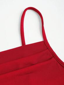 Sweetra Váy Maxi xếp ly đơn giản hàng ngày màu trơn cho nữ cho trang phục năm mới - Đỏ - Xem 5