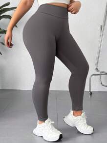 SHEIN EZwear Einfarbige Leggings Mit Breitem Bund In Übergröße