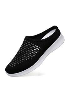 Zapatillas tipo mule para mujer, cómodas, transpirables y ligeras, con plataforma, zapatos casuales de malla para caminar - Negro - Ver 3