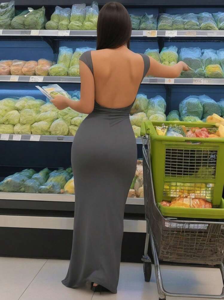 INAWLY Solva Vestido De Sirena Para Mujer, Sin Mangas Con Espalda Descubierta Y Color Sólido - Gris - Añade 2