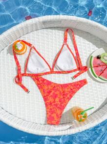 SHEIN Swim 女款夏季沙灘花卉印花性感比基尼套裝，隨機印花 - 彩色 - 查看 7